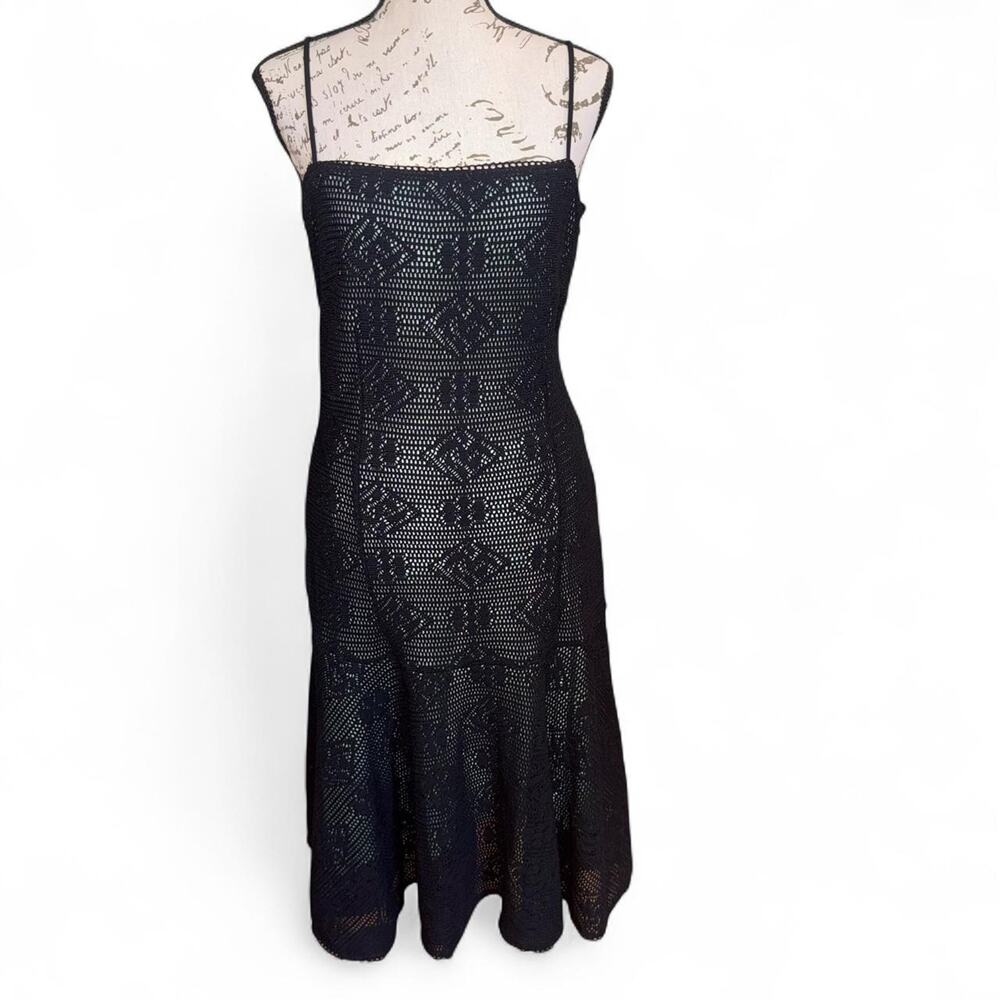 Leona Edmiston Frocks Black Crochet Lace Midi Dress 90s Y2K Goth Fairycore 2/4